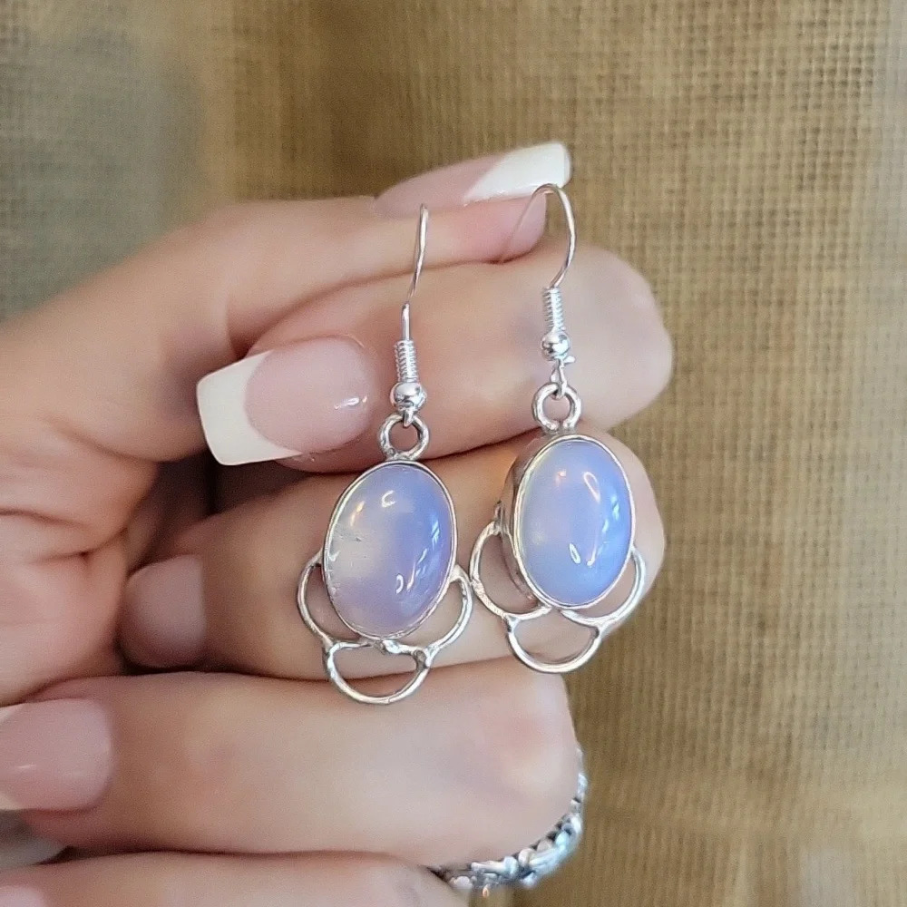 🔥LAST PAIR🔥 BLUE CHALCEDONY SCROLL DROP EARRINGS, .925 WIRES - Picture 4 of 6